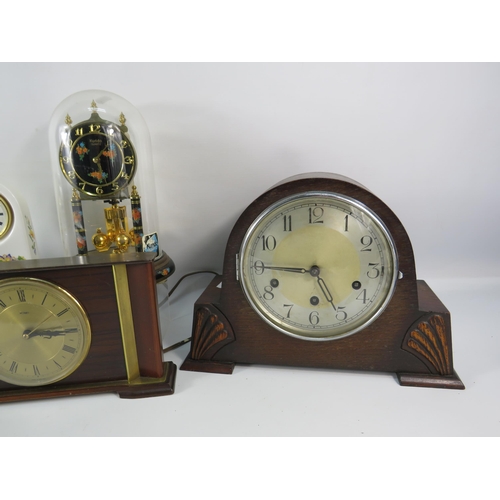 132 - Selection of vintage Mantle clocks and a Kundo Anniversary clock.