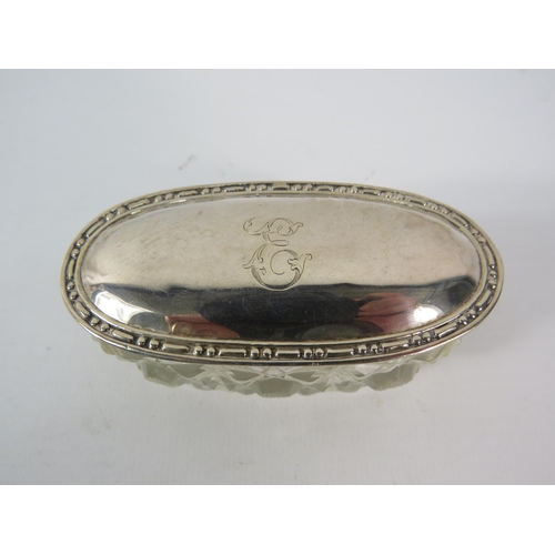 157 - Oval shaped sterling silver lidded dressing table pot Birmingham 1902.