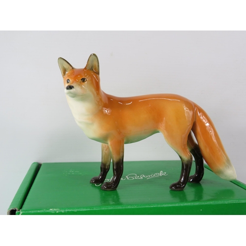 171 - John Beswick fox figurine with box plus four Beswick Beneagles decanters.