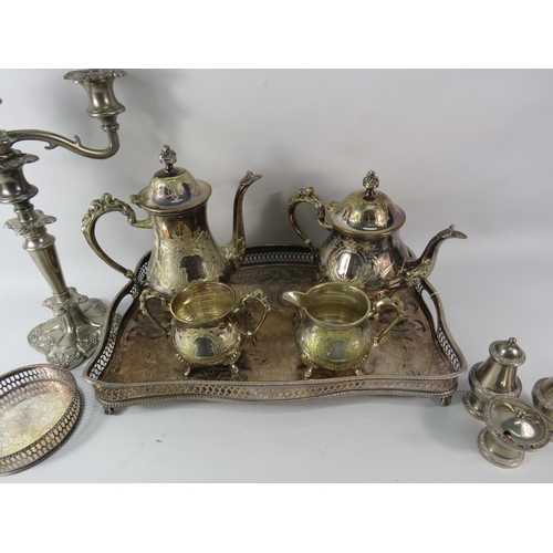 178 - Good selection of silver plated items including a teaset and Gallery tray etc.