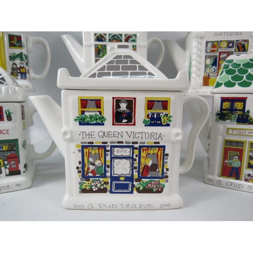 179 - Six Wade English Life novelty teapots.