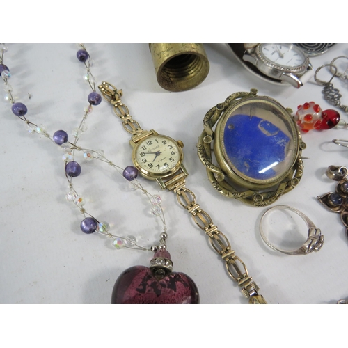 329 - Mixed lot of costume jewellery including a victorian brooch, Sterling silver ring and pendant etc.