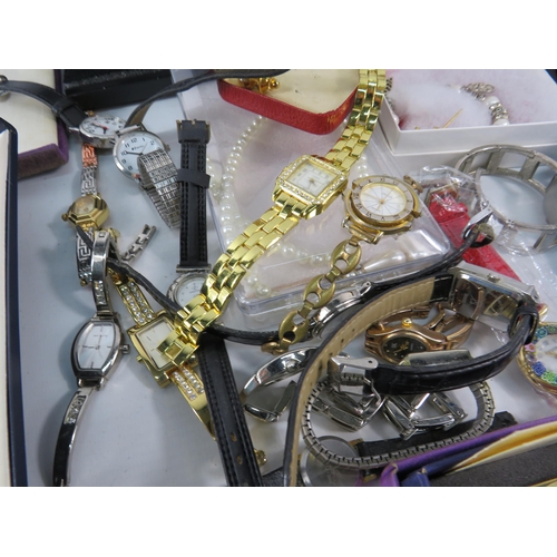 331 - Large selection of costume jewellery and ladies watches plus a set of variety club heart badges etc.