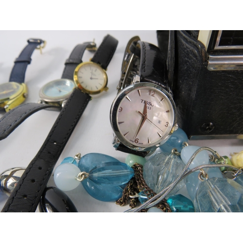 332 - Mixed lot to include Costume jewellery, wristwatches including Tissot, vintage camera etc.