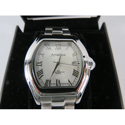 342 - Box Mens Amadeus quartz wristwatch in working condition.