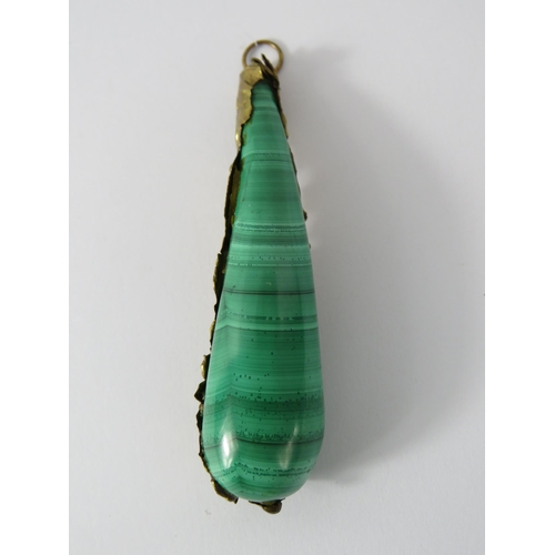 349 - Large Malacite droplet shaped pendant, 7.5cm long.