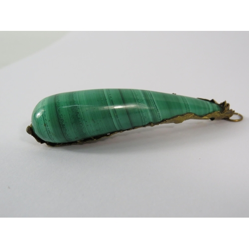 349 - Large Malacite droplet shaped pendant, 7.5cm long.