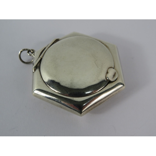 355 - Birmingham 1921 Sterling silver Hexagon shaped pendant compact, 5cm by 4cm.