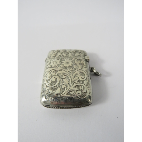 361 - Sterling silver fob vesta case with engraved detail Birmingham 1902.