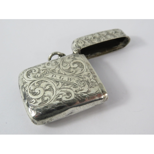 361 - Sterling silver fob vesta case with engraved detail Birmingham 1902.