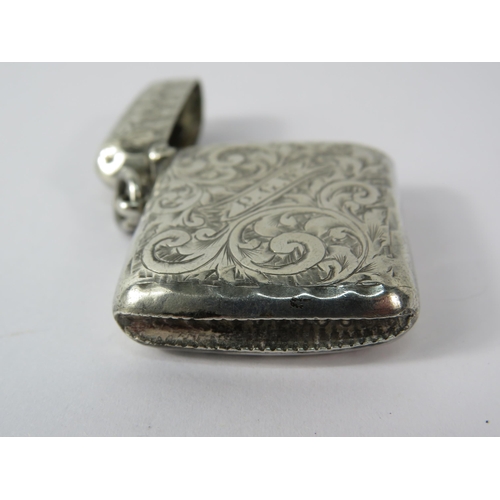 361 - Sterling silver fob vesta case with engraved detail Birmingham 1902.