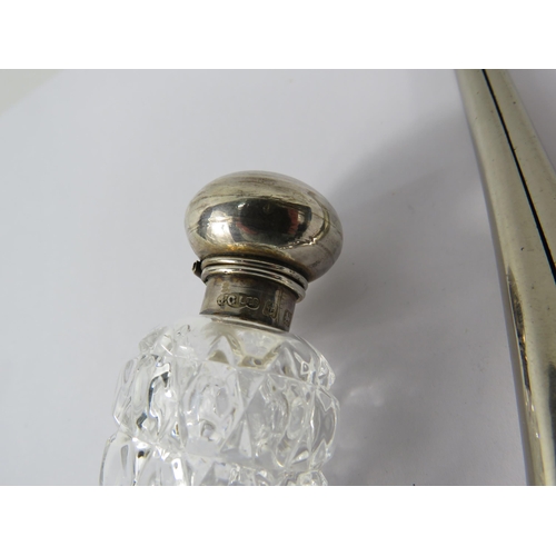 370 - A pair of sterling silver handled glove stretchers Birmingham 1911 & A scent bottle with sterling si... 