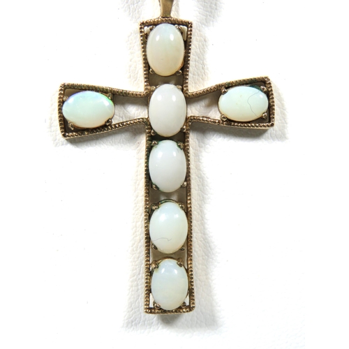 379 - Large 9ct Yellow Gold Crucifix set with Seven oval opaque opals. 50mm x 30mm   4.5 total weight. See... 