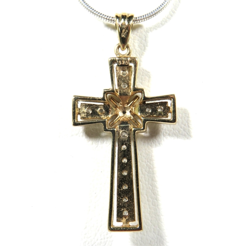 386 - 9ct Yellow Gold Celtic Style Crucifix Pendant which is set with multiple Melee Diamonds. Cross measu... 