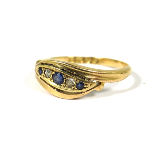 388 - 18ct Gold Ring set with Deep Blue Sapphires and Melee Diamonds.  Finger size 'P'   2.8g