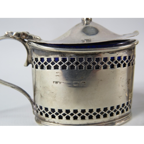 406 - Birmingham 1919 Sterling silver Mustard pot with blue glass liner plus a Sterling silver Ponce Birmi... 