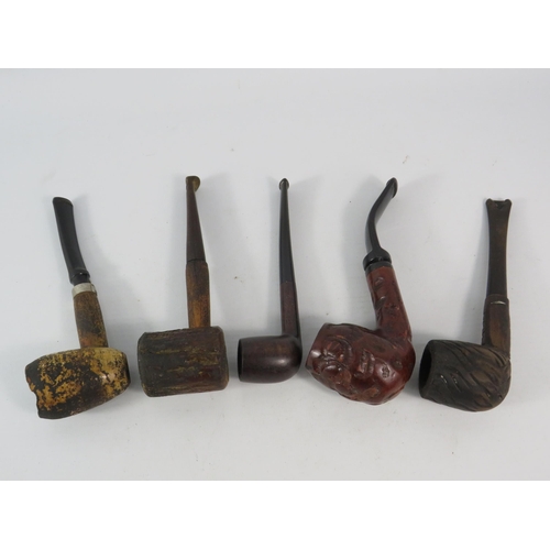 413 - Five vintage wooden smokers pipes.