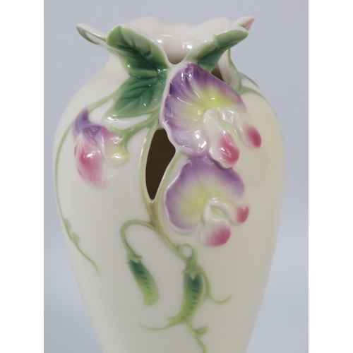 448 - Franz porcelain Sweet pea vase, 6.5