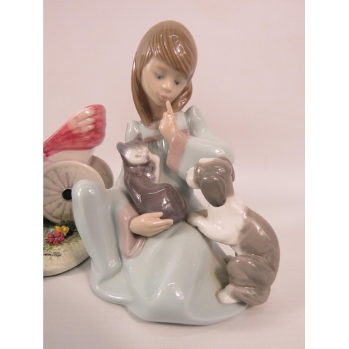 454 - Zampiva Italian pottery figurine of a girl with doll and pram plus Nao & Lladro figurnes of chidren ... 