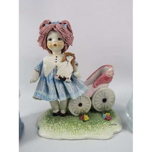 454 - Zampiva Italian pottery figurine of a girl with doll and pram plus Nao & Lladro figurnes of chidren ... 