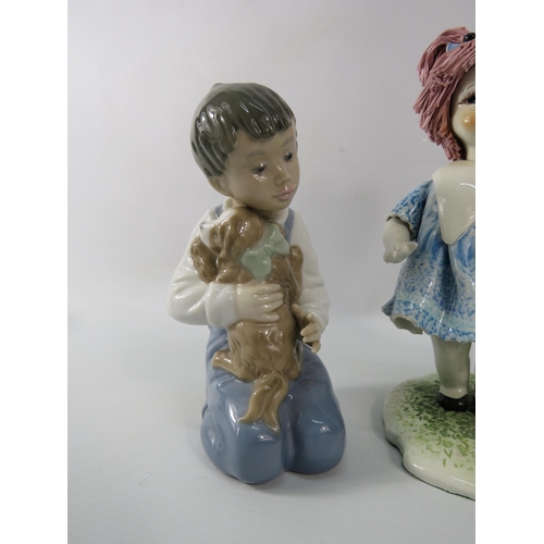 454 - Zampiva Italian pottery figurine of a girl with doll and pram plus Nao & Lladro figurnes of chidren ... 