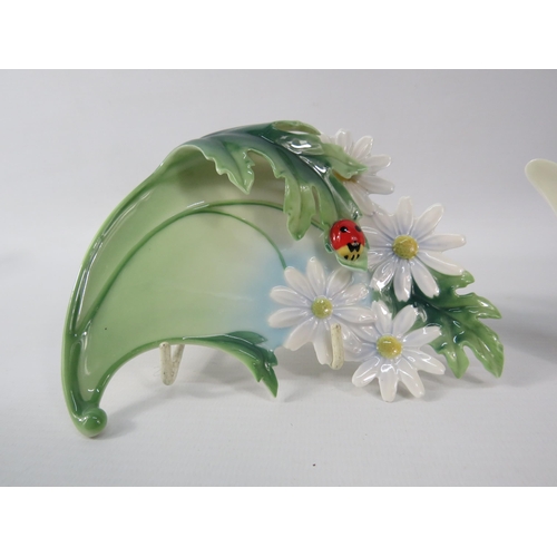 458 - Two Franz Porcelain pin dishes, one decorated with Daisies and a ladybird.