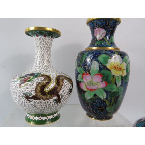 459 - Selection of chinese Cloisonne enamel vases, the tallest stands 6