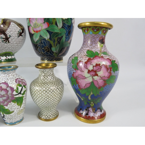 459 - Selection of chinese Cloisonne enamel vases, the tallest stands 6