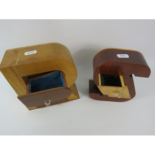 463 - Two Handmade Wooden Jewellery boxes with drawers in the form of letters S & R the tallest stands 6.5... 