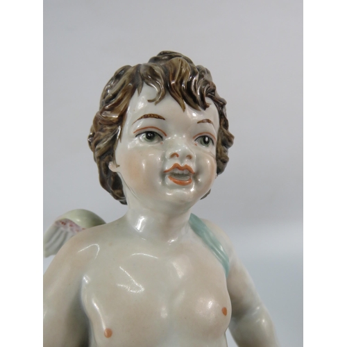 469 - Large antique Dresden porcelain cherub figurine with a Deer, 9