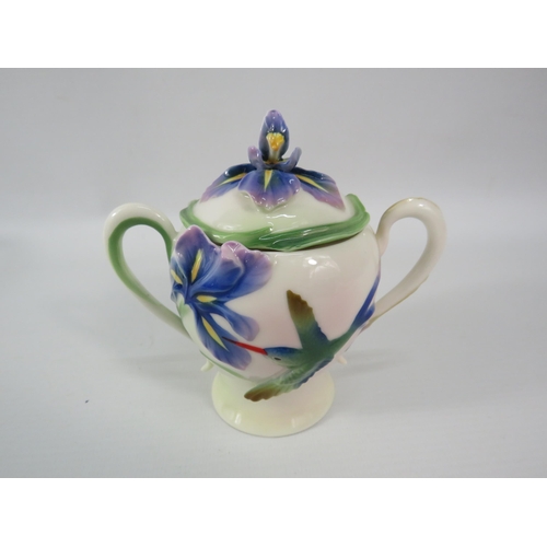 470 - Franz Porcelain lidded sugar bowl Hummingbird design, 4 3/4