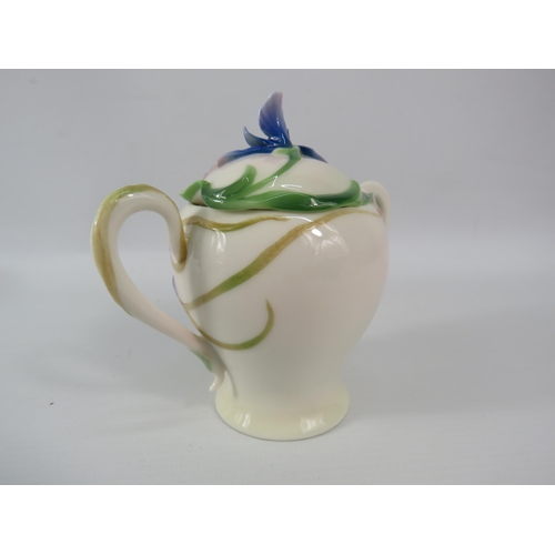 470 - Franz Porcelain lidded sugar bowl Hummingbird design, 4 3/4