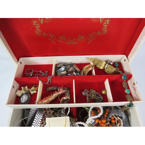 477 - Jewellery box and costume jewellery contents.