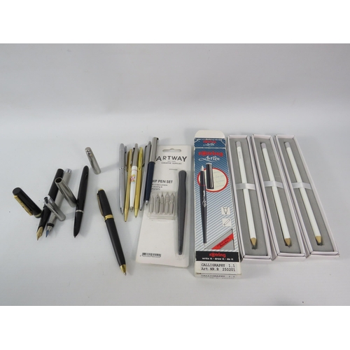 491 - Selection of various fountain pens, ballpoint pens and pencils, Shaffer, Parker, Swarovski etc.