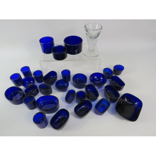 492 - Large selection of Cobalt blue glass liners and a vintage toasting glass.