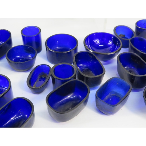 492 - Large selection of Cobalt blue glass liners and a vintage toasting glass.