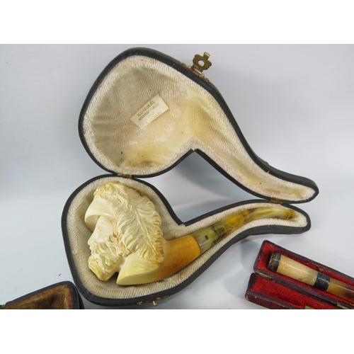 494 - Good selection of smokers pipes including three Meerschaum and one which is hand finshed with sterli... 