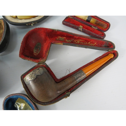 494 - Good selection of smokers pipes including three Meerschaum and one which is hand finshed with sterli... 