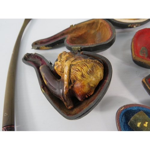 494 - Good selection of smokers pipes including three Meerschaum and one which is hand finshed with sterli... 