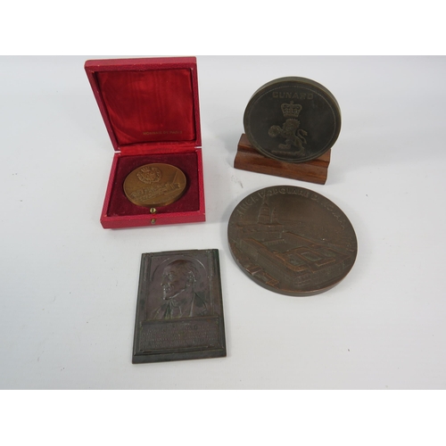 495 - Bronze plaques/ medals including on for the Cunard.