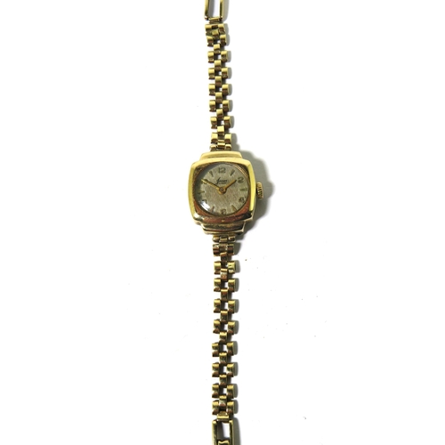 397 - 17 Jewel Ladies Watch  in running order. 9ct Gold case and Strap.  Approx 6g