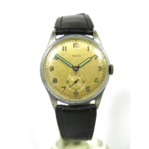 501 - Vintage Rolco 15 Jewel Swiss watch with leather strap, Stainless Steel body . Appears to be in runni... 