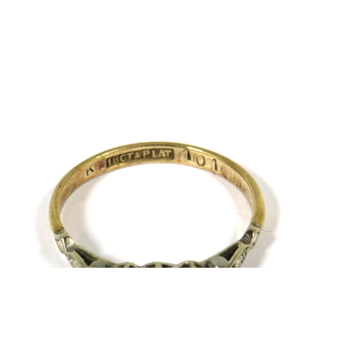 504 - 18ct Yellow Gold Ring set with three illusion set tiny Diamonds mounted on Platinum. Finger size 'K'... 