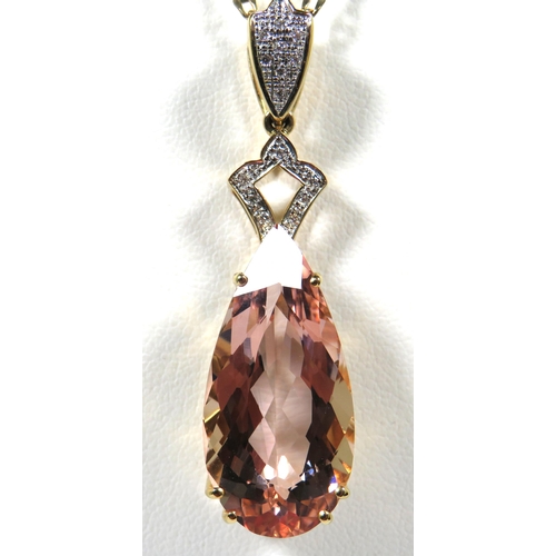 509 - stunning large 45mm long Peach Morganite set pendant in an 18ct Yellow Gold Mount encrusted with Dia... 