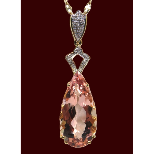 509 - stunning large 45mm long Peach Morganite set pendant in an 18ct Yellow Gold Mount encrusted with Dia... 