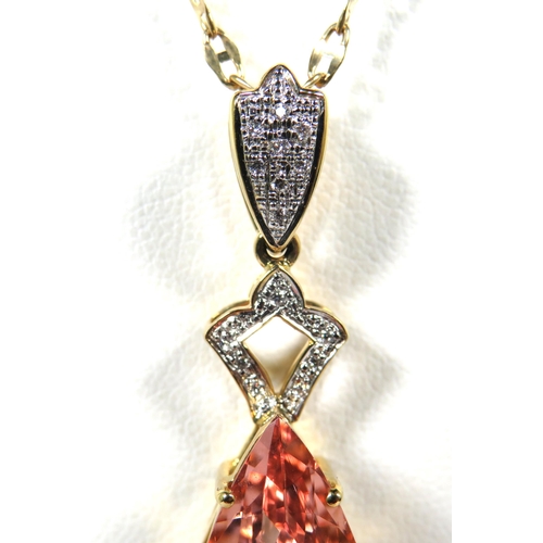 509 - stunning large 45mm long Peach Morganite set pendant in an 18ct Yellow Gold Mount encrusted with Dia... 