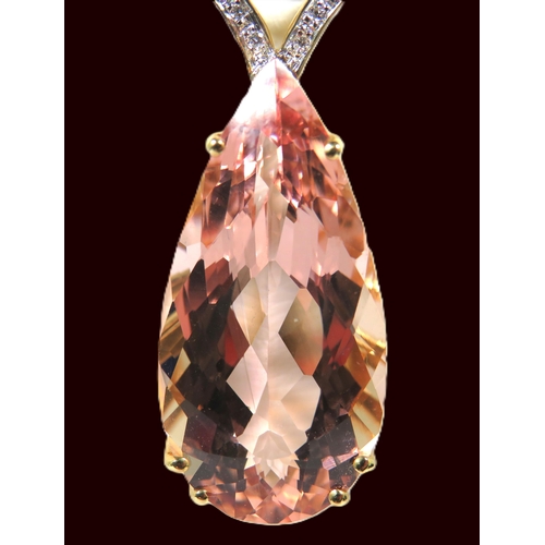 509 - stunning large 45mm long Peach Morganite set pendant in an 18ct Yellow Gold Mount encrusted with Dia... 