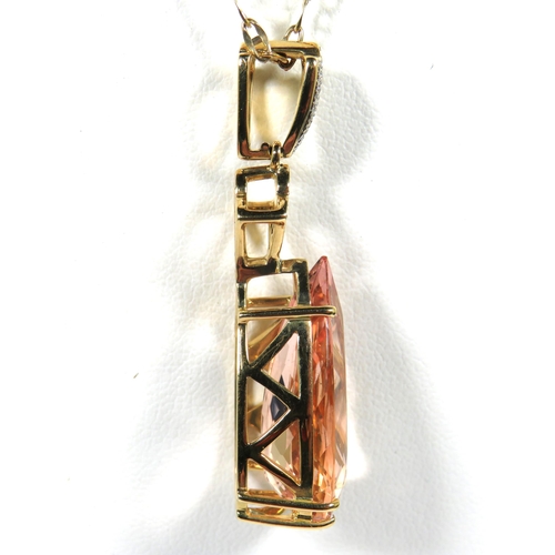 509 - stunning large 45mm long Peach Morganite set pendant in an 18ct Yellow Gold Mount encrusted with Dia... 