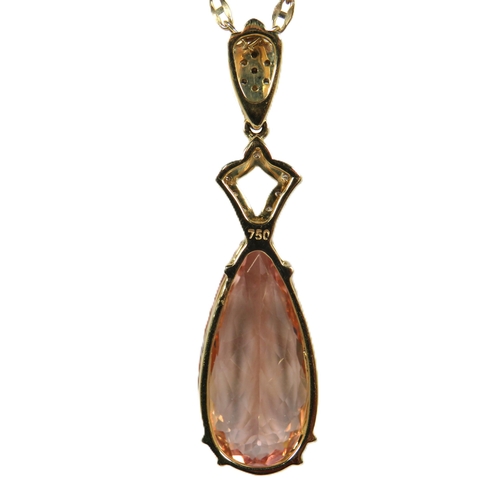 509 - stunning large 45mm long Peach Morganite set pendant in an 18ct Yellow Gold Mount encrusted with Dia... 