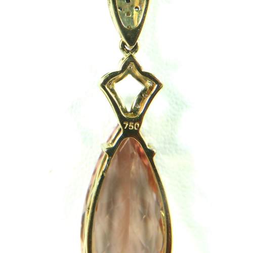 509 - stunning large 45mm long Peach Morganite set pendant in an 18ct Yellow Gold Mount encrusted with Dia... 